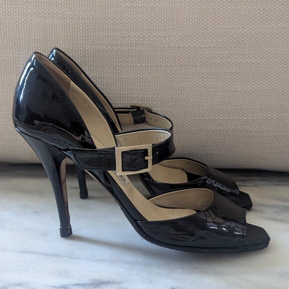 JIMMY CHOO Lumiere Black Patent D'Orsay Sandal IT38, US8 - Picture 1 of 5